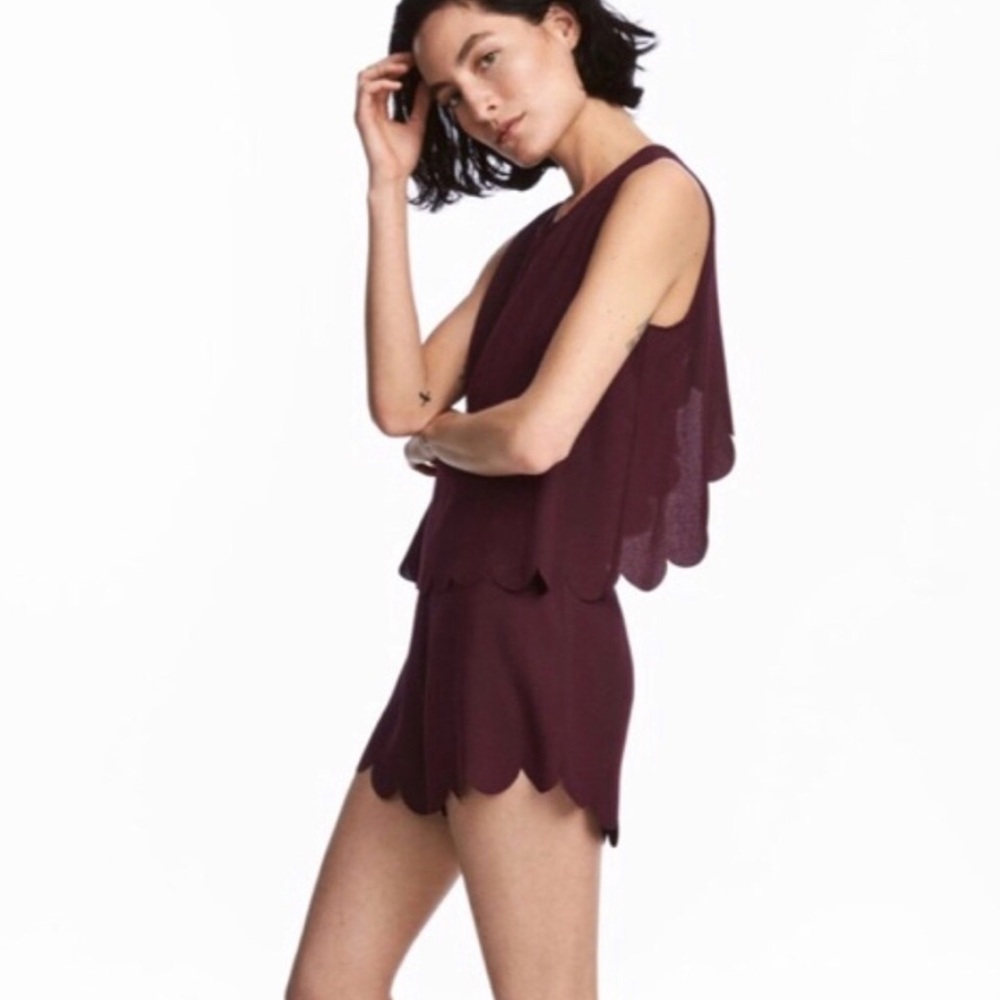 H&M Scallop Romper in Burgundy